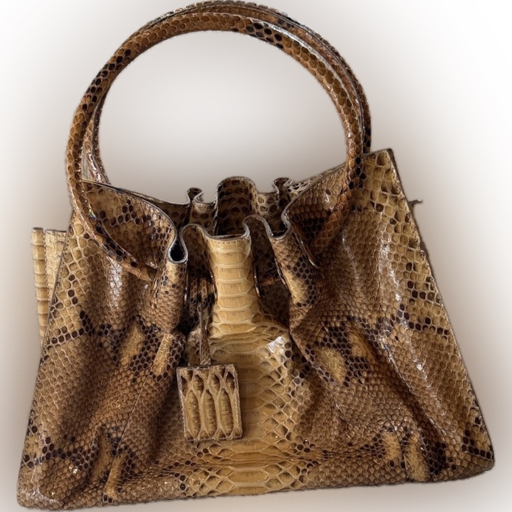 OSCAR DE LA RENTA VTG Fairfax Python Leather Handbag Exotic Snakeskin Tote Bag